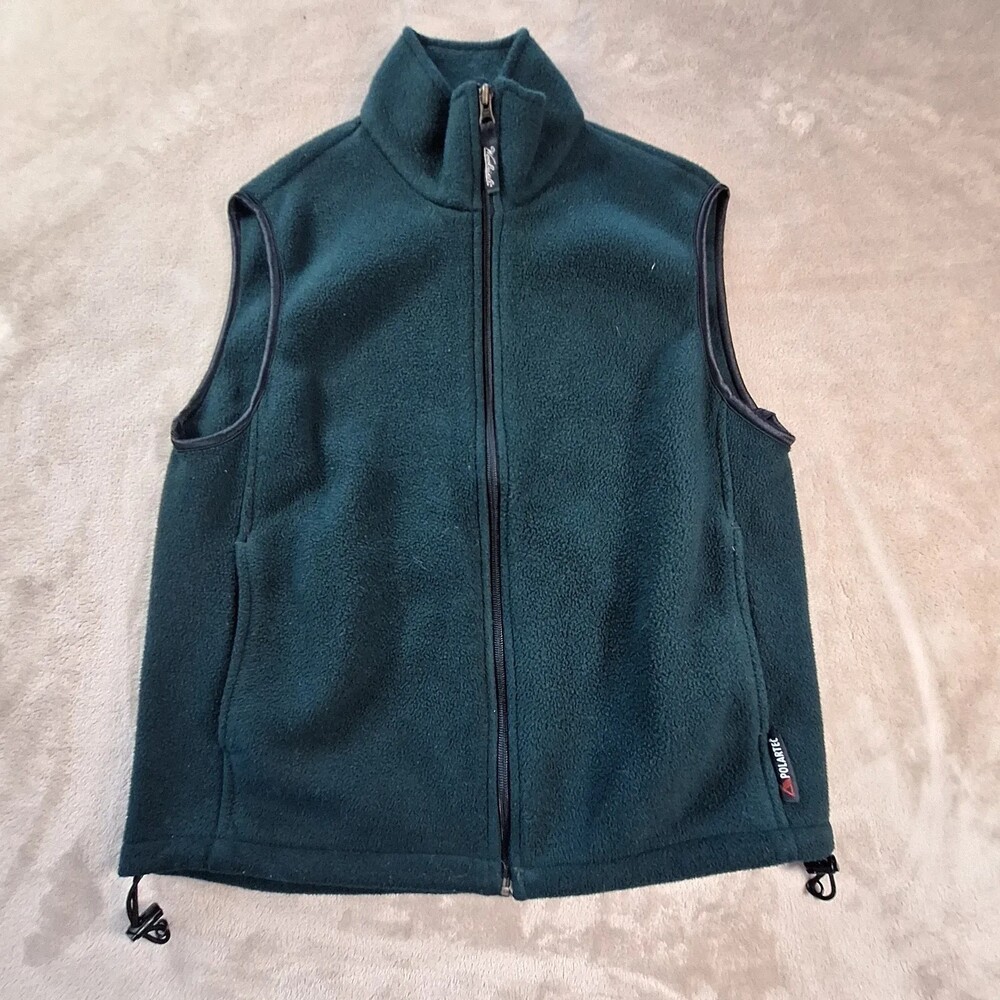 Woolrich Vest Mens Large Green Fleece Full Zip Polartec Pockets Outdoor Warm